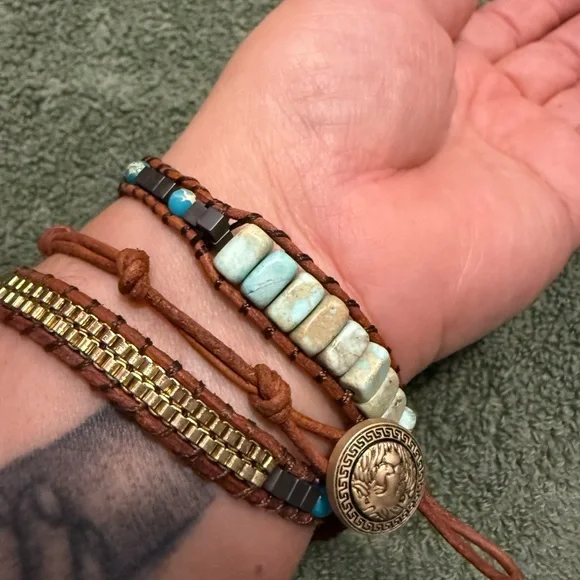 Turquoise and Brown Beaded Bracelet - Picture 3 of 6